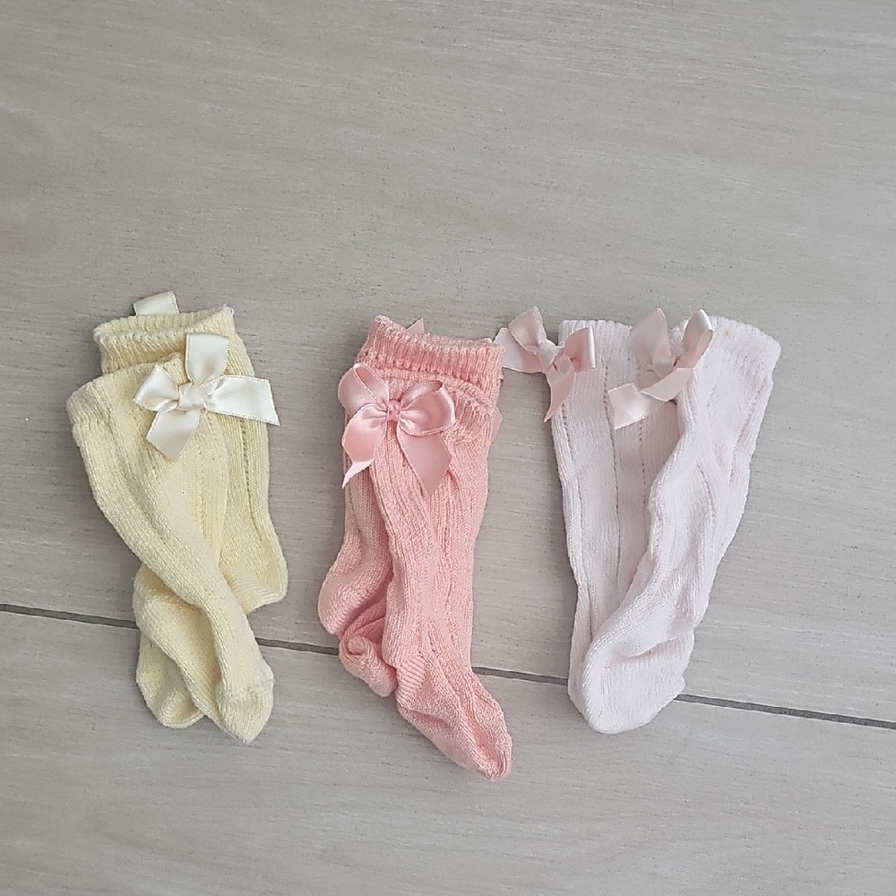 Nini & Loli Knit Baby Socks with Bows - Yellow, Pink, and Tangerine